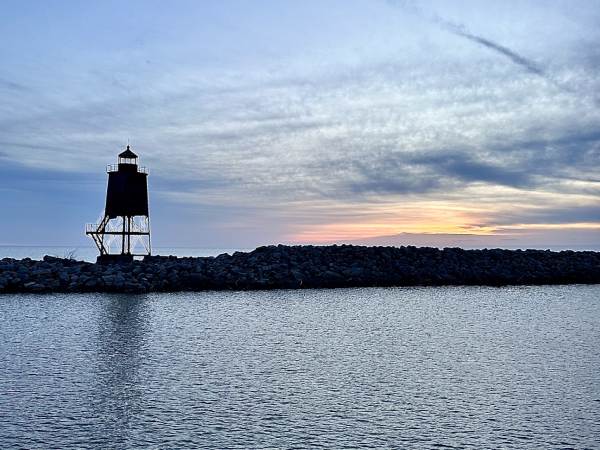 Long-Distance View Of Racine Breakwater Lighthouse