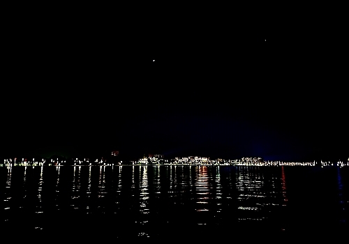 Night view of coastline on fishing trip